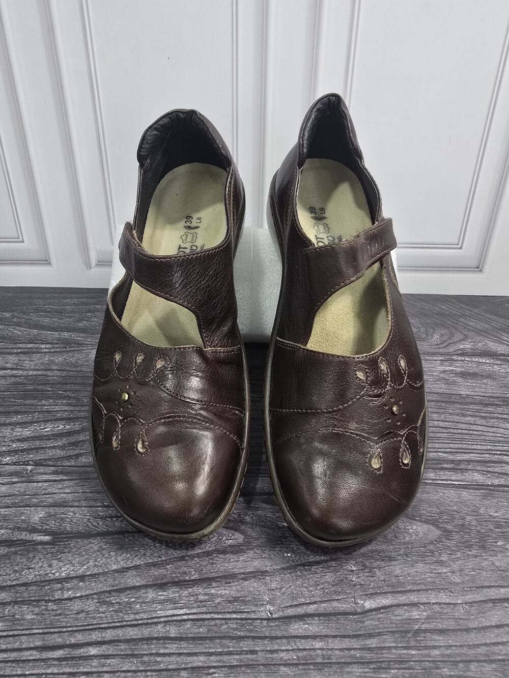Naot Coast Brown Leather Platform Wedge Mary Jane Comfort Shoe Size 39 US 8 Boho